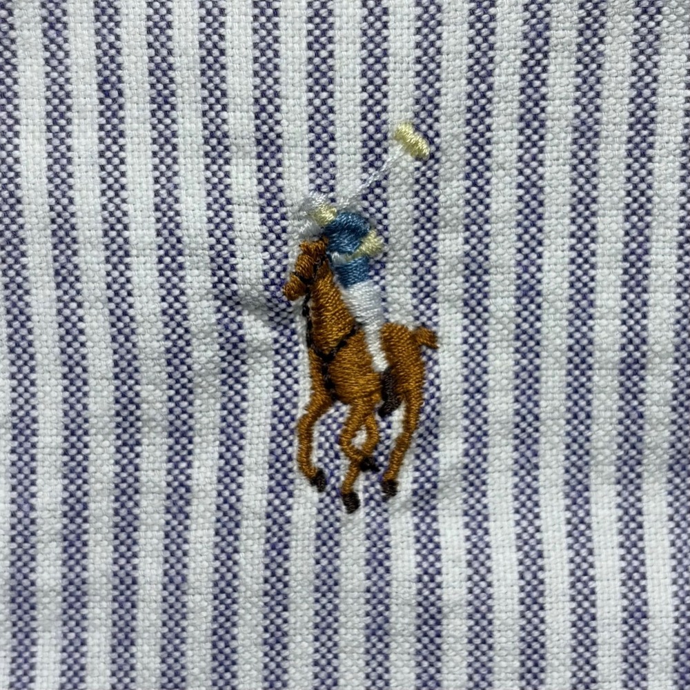 Ralph Lauren Button Down Shirt Womens 4 Blue White Striped Slim Fit Oxford Pony - Picture 4 of 11
